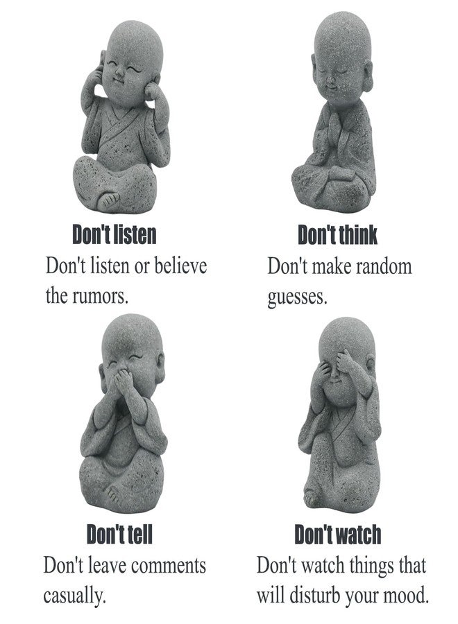 Wuyituart 4 Pcs Baby Buddha Statue Set 3 Inch Cute Sandstone Buddha Statue Feng Shui Decor for Good Luck, See no Evil Hear no Evil Speak no Evil Do no Evil - Image 3